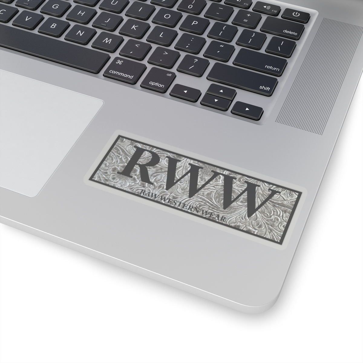 Raw Western Wear Black and White Tooled Leather Sticker